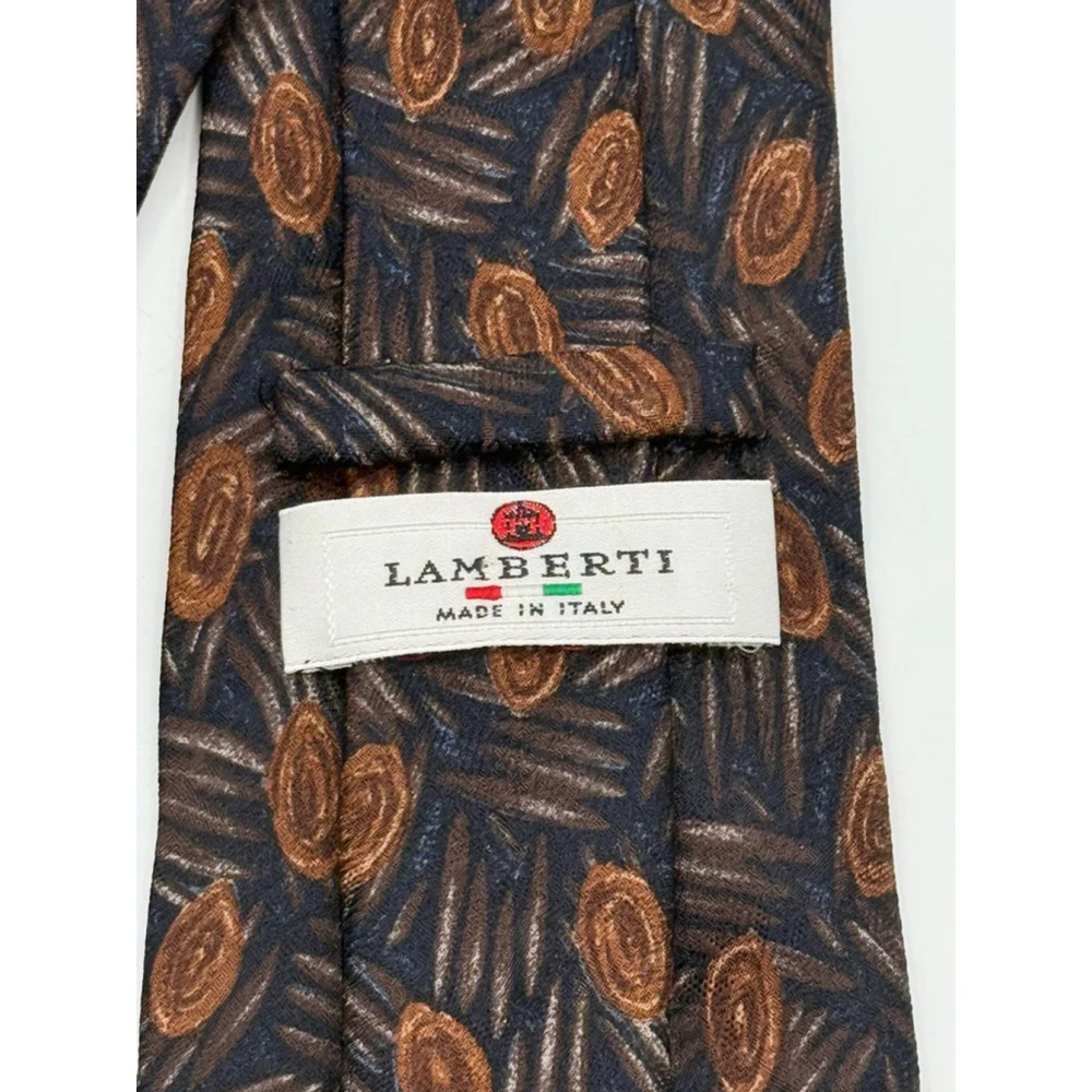 Giancarlo Lamberti Silk Tie Made in Italy Abstract Brown Navy Pattern Luxury